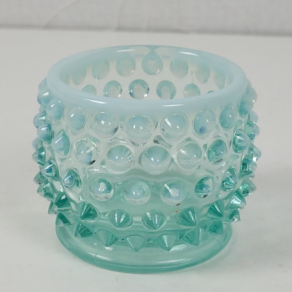 Vtg Fenton Sugar Mustard Jar Hobnail Votive Blue‎ Frosted Opalescent Art Glass